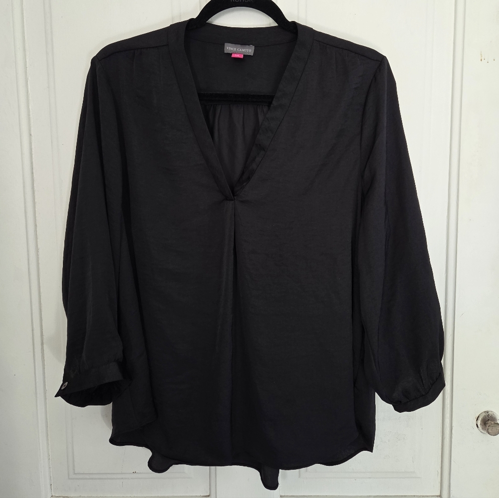 Vince Camuto Black V-notched Blouse